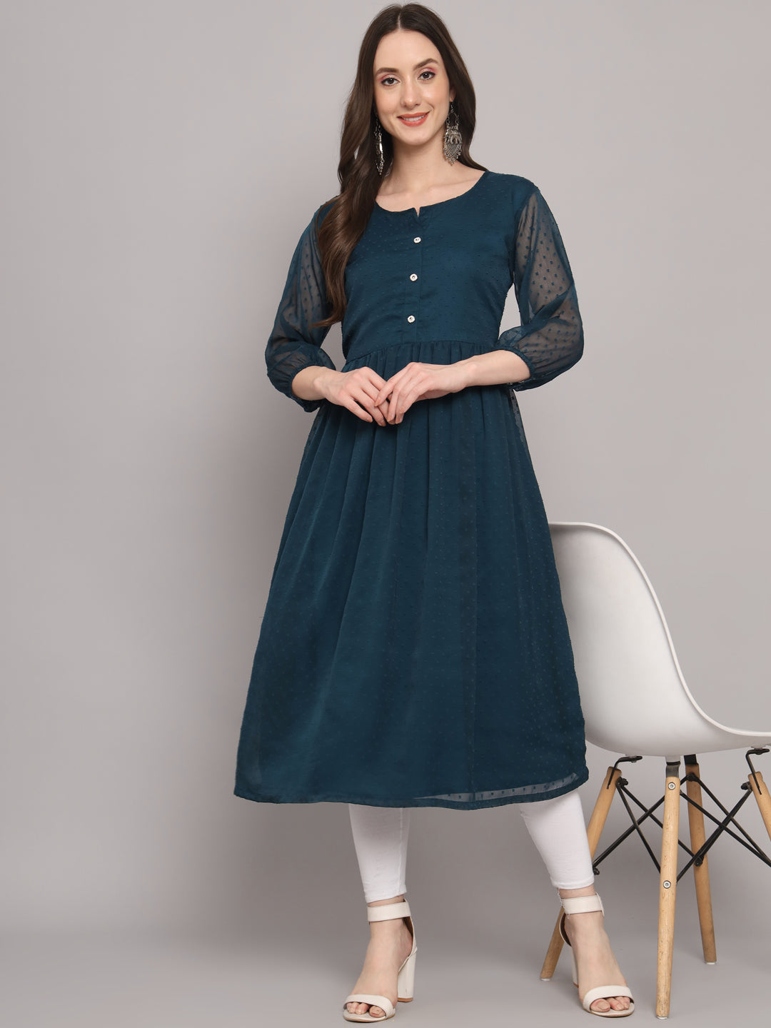 Green American Crepe Printed Short Kurti with Puff Sleeve Manufacturers  Delhi, Online Green American Crepe Printed Short Kurti with Puff Sleeve  Wholesale Suppliers India